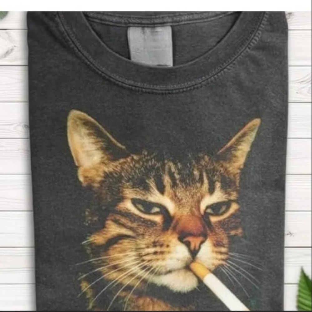 Men's Black Tabby Cat Graphic Short Sleeve Tee